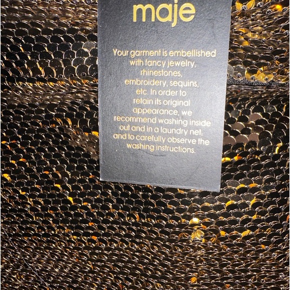 MAJE dress - new with tags. Gold mini Sequin A shape mini dress. Size- T2 - Picture 9 of 9